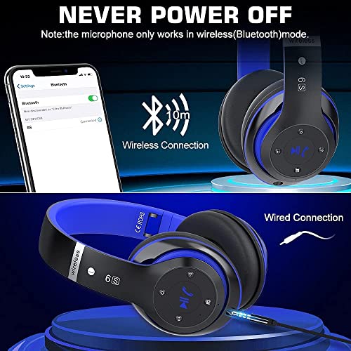 Prtukyt 6S Bluetooth Headphones Over-Ear, Hi-Fi Stereo Foldable Wireless Stereo Headsets Earbuds With Built-In Mic, Volume Control, Fm For Iphone/Samsung/Ipad/Pc (Black & Blue) #TOP4