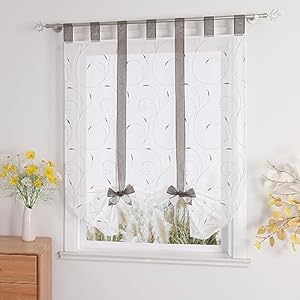 Yujiao Mao Voile Stickerei Raffrollo Weiß Grau