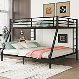 Thctvous Queen Over King Bunk Bed,Heavy-Duty Metal Bunk Bed Frame for Adults Teen Kids,2 Side Ladder,Guardrail,Space-Saving,Noise Reduced,No Box Spring Needed,Black (Queen Over King)