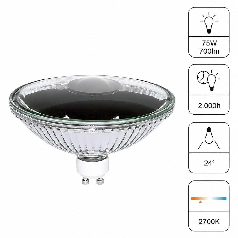 NCC-Licht 10 x Reflektor ES111 75W GU10 230V Warmweiß 2700K 24° dimmbar mit Blendschutz