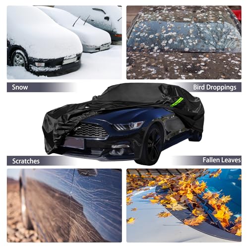 Image of Car Cover Custom Fit for Ford Mustang 2005-2026, Waterproof All Weather GT Cover Outdoor Dustproof Shelby Coupe Cover with Door Zipper Black