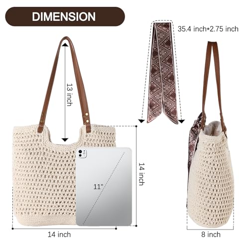 Bolso tote de playa de crochet para mujer miniatura 3
