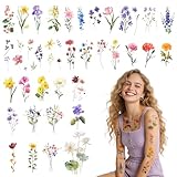 10 Sheets Wildflower Temporary Tattoos, Flower Temporary Tattoos Stickers, Small Wildflower Floral Temporary-Tattoo for Birthday Decorations, Party Supplies, School Rewards Gifts, Body Art Decoration