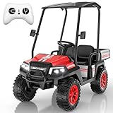 Kids Golf Cart w/Detachable Awning–4WD 2 Seater Ride on Car w/Large Storage Trunk, Remote Control, 3 Speeds, Music Player, LED Lights, Gift for Kids Ages 3-8 (Red)