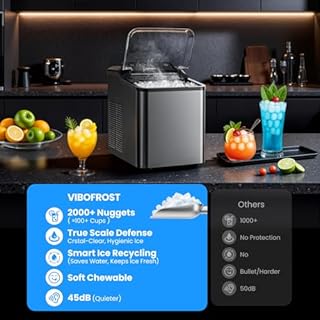 VIBOFROST Nugget Ice Maker Countertop, Fast 35lbs/24H Sonic Pebble Ice Machine, Self-Cleaning Anti-Scale System, Stainless Steel Portable Ice Maker for Home, Kitchen, RV, 10 Cleaning Packets