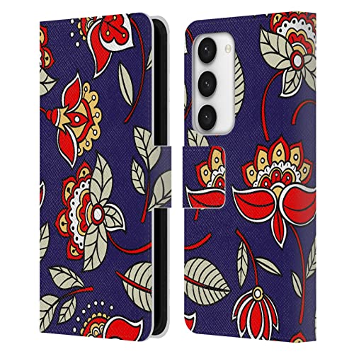 Funda de cuero tipo libro con patrón étnico azul rojo para Samsung Galaxy S23 5G Haroulita