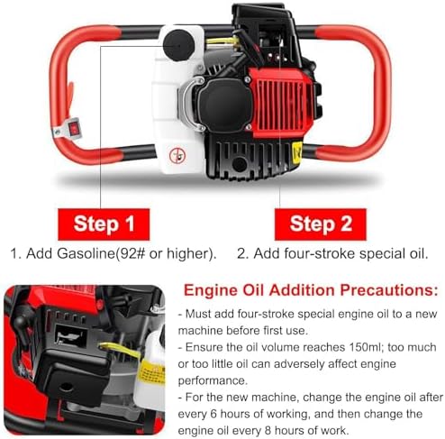 4-Stroke Gasoline Post Hole Digger - Powerful Petrol Earth Auger Drill for Fencing, Gardening, and Tree Planting - Cordless Gas-Powered Ground Tool (10cm)