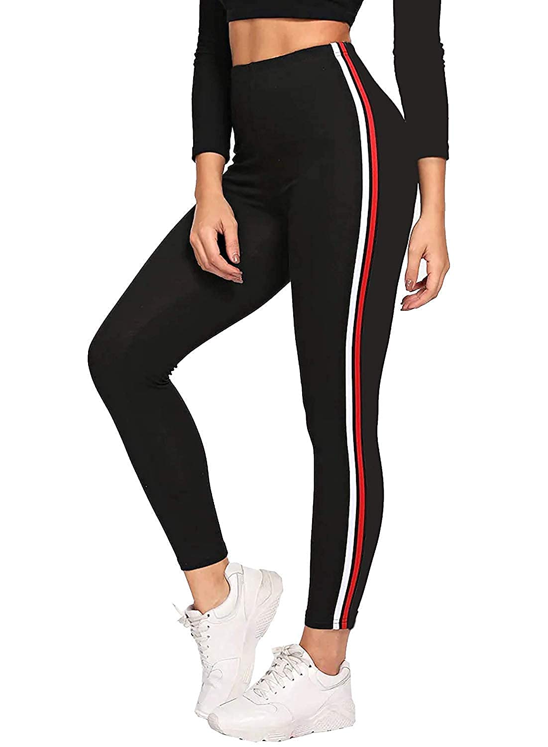 GenericKamla Ladies Fashion - Women Hot Shimmer Track Pant Jegging with Side Striped Jogger Free Size full Stretchable Colour Black Combo Pack 2 Size Between 28-34 Inches Regular Fit