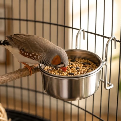 Image of Pets Empire Best Stainless Steel Birds Coop Cup Feeder Bowl (200 ML Pack of 4, Hook)