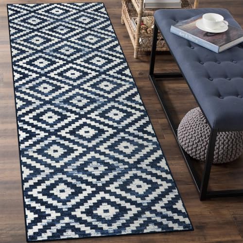 Lahome 2x8 Rug Runners for Hallways Non Slip, Black and White Kitchen Runner Rug Washable, Boho Moroccan Trellis Bathroom Runner Rug, Modern Printed Indoor Carpet Runner for Laundry Room Sta