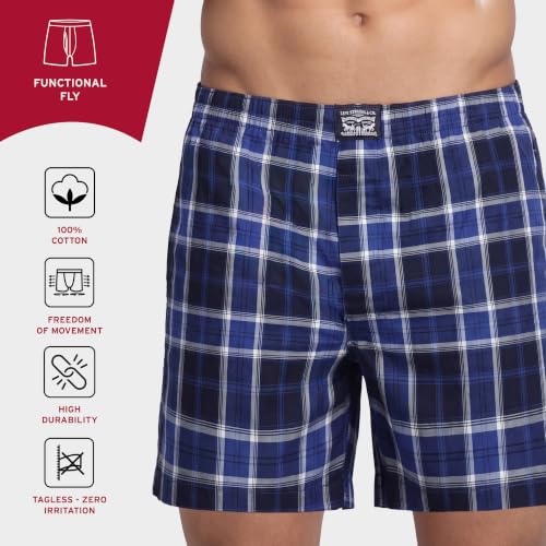 Image of Levi's 024 Boxer Shorts for Men | 100% Poplin Cotton | Checked Men's Boxers | Durable & Breathable | Smooth Hand-Feel | Inner Elastic Waistband | Functional Fly | Relaxed Leg Opening | Pack of 1