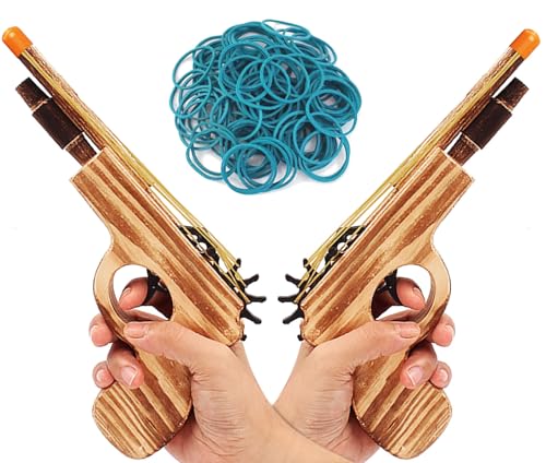 2 Pcs Wooden Rubber Band Gun Quality Wood & Handmade Kids Outdoor Toy 9 Inches Length