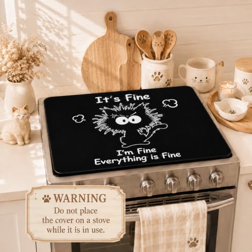 Stove Top Cover for Electric Stove, Cute Cat Home Stove Top Cover, 28x20 inch Range Covers, Heat Resistant Glass Cooktop Covers, Range Top Mats for Kitchen Home, It's Fine I'm Fine Everything is Fine by DPOTHK - Used condition - Image 4