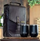 Tilvini Insulated Genuine Leather Wine Bag With 2 Stainless Steel Wine Tumblers. Leather Wine Tote 2 Bottle Wine Carrier. Wine Travel Bag. Luxury Wine Picnic Bag Beach Cooler Caddy. Wine Gift For Men