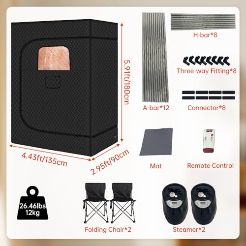 WaldWander 2 Person Portable Steam Sauna with 2 Steamers & 2 Folding Chairs, Steam Spa at Home, Remote Control, Mat, Quick Setup for Relaxation & Detoxification by WaldWander - Image 9