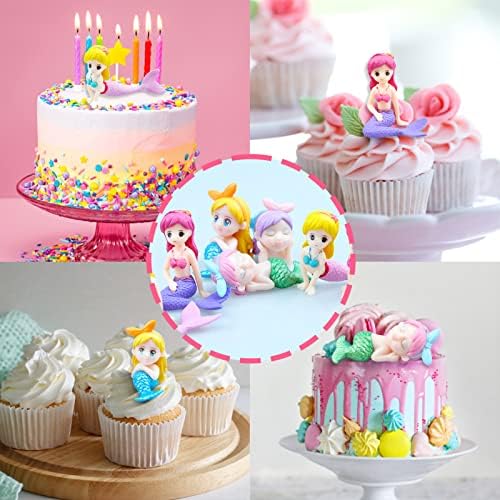 8 Pcs Mermaid Doll Cake Topper Kids Cupcake Toppers Birthday Topper Decorations, Girls Figurines Miniature Mermaid Ornaments for DIY Cake Decoration, Mermaid Theme Party Decoration, Arts Crafts
