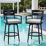 NICESOUL Aluminum Outdoor Swivel Bar Stools Set of 2, Modern Luxury 30 Inch Counter Height Bar Stool with Back, Tapered Legs Chairs with Cushion for Patio Porch Backyard, Ember Black