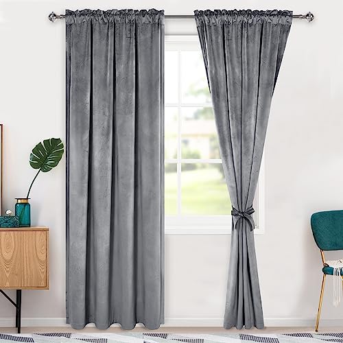 Hiasan Grey Velvet Blackout Curtains 84 inches Long, 2 Panels, 42W x 84L