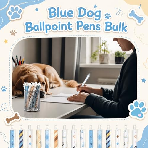 Image of Jetec 54 Pcs Blue Dogs Pens Bulk Ballpoint Pens Sets Stuff Aesthetic Retractable Office Supplies Gift for Student Teacher Writing Journal Planning Notepad Desk Decor for Women Men Nurse Staff