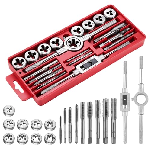 Image of Gueenky 20 Pieces Tap and Die Set, M3-M12 Metric Tapping and Threading Tool Bearing Steel Tap and Die Set with Tap Wrench for Cutting External Internal Thread