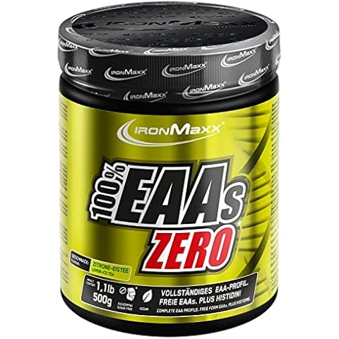 IronMaxx 100 Prozent EAAs Zero - Ice Tea Lemon 500g Dose, EAA-Pulver vegan und zuckerfrei Cover