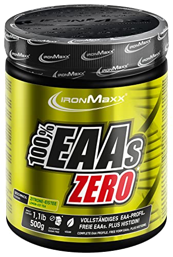 100% EAAs Zero Ice Tea Lemon 500g - EAAs Pulver hochdosiert, Vegan und zuckerfrei, 8 essentielle Aminosäuren zur Ergänzung deiner Sporternährung