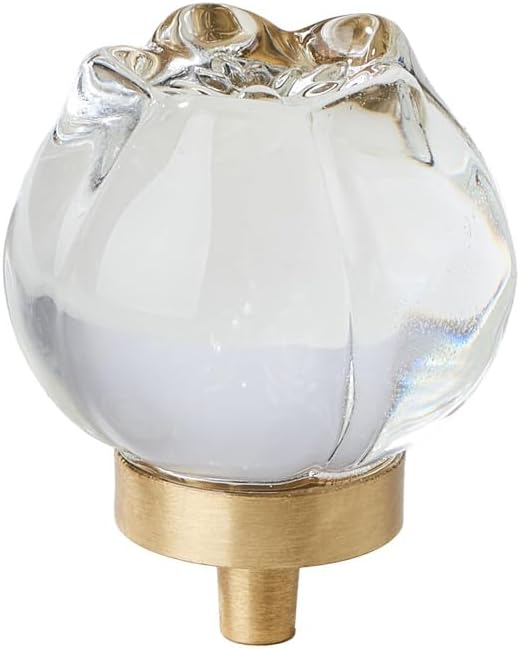 Elegant & Vintage Crystal Brass Floral Cabinet Knob – Single Hole, Artisan Floral Design Hardware; Modern & Timeless, 1.5x1.5in (6)