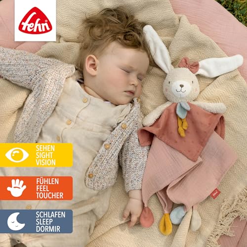 Fehn Schmusetuch Hase – Spielkamerad und Stofftier-Schnuffeltuch aus Baumwolle – Kuscheltuch mit Schnuller-Befestigung – für Babys und Kleinkinder ab 0+ Monaten