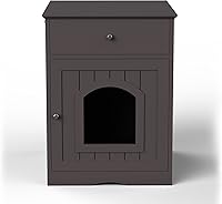 Vista 7 de AMNOOL Caja de arena de madera, decoración del hogar, casa para gatos y mesa auxiliar, mesita de noche para el hogar de gatos, caja de arena oculta