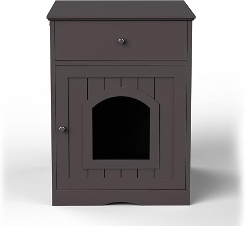 Miniatura 7 de AMNOOL Caja de arena de madera, decoración del hogar, casa para gatos y mesa auxiliar, mesita de noche para el hogar de gatos, caja de arena oculta