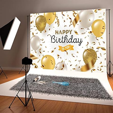 Aisnyho 7x5ft Happy Birthday Backdrop Banner White Gold Sign Poster for Men Women 30th 40th 50th Birthday Anniversary Party Photo Booth Banner Decoration Supplies Cover