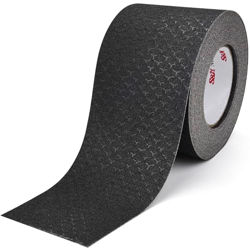 S&X Patterned Anti Slip Tape – 4 Inch x 60 Ft, Black Non Slip Grip Tape with Decorative Grit Surface for Stairs, Floors, and Ramps – Waterproof, Heavy Duty by S&X - Used condition - US$15.39