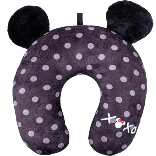 Disney Minnie Mouse Travel Pillow Polka Dot XOXO Portable Neck Pillow, Black and White