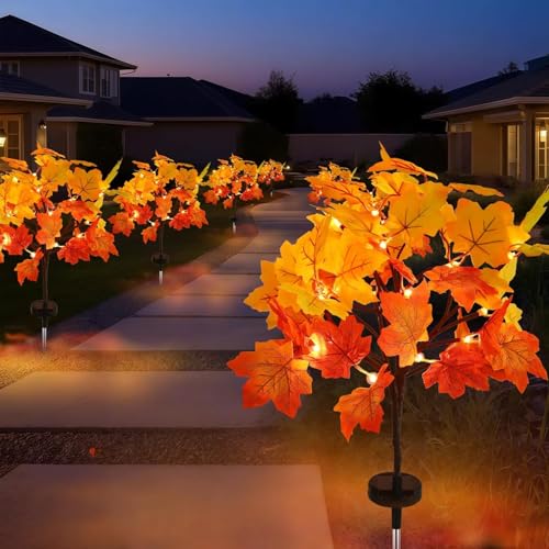 Subular Solar Garden Lights Outdoor,8Pack Artificial Solar Fall Lighted Maple Tree,160LED with Maple Leaf Solar Stake Lights Outdoor,Solar Fall Lights,for Yard Pathway,Thanksgiving Decoration by Subular - Used condition - US$76.93