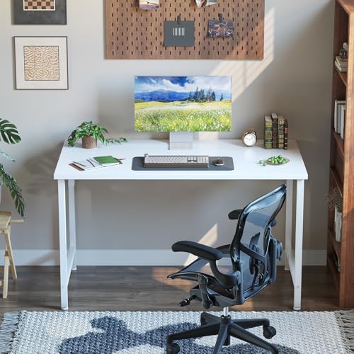 Image of Grandder 47 inch Computer Desk, Home Office Desk Study Writing Kid Table, Simple PC Work Desk, Adjustable Feet, White