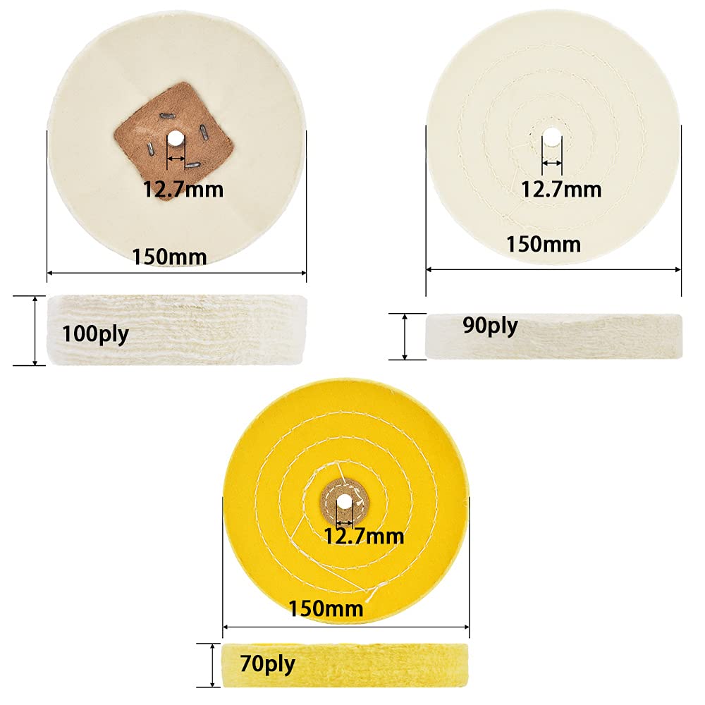 3 Disques Polissage 150mm - Grain Jaune/Fin/Doux Pour Métal Et Bois