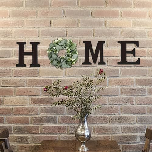 Decoración de pared con letras de madera rústica y guirnalda de eucalipto artificial para salón 3