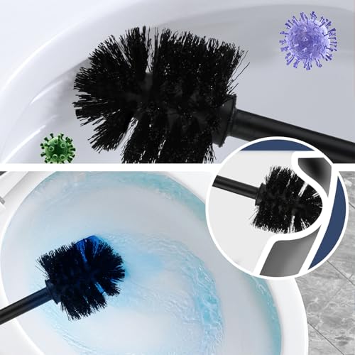 Image of Toilet Brush and Holder Set of 2 | Great Value 2-Pack for Multiple Bathrooms | Sturdy Reinforced Handle for Durability | Discreet Enclosed Caddy | 360 Deep Cleaning Bristles | (Black)