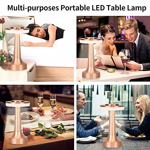Image of Portable Metal Desk Lamp,3 Color Touch Sensor Control Cordless LED Table Lamp,3-Levels Brightness Rechargeable Bedside Lamp,Night Light for Kids Nursery,Dining Room Lamp (Rose Gold)