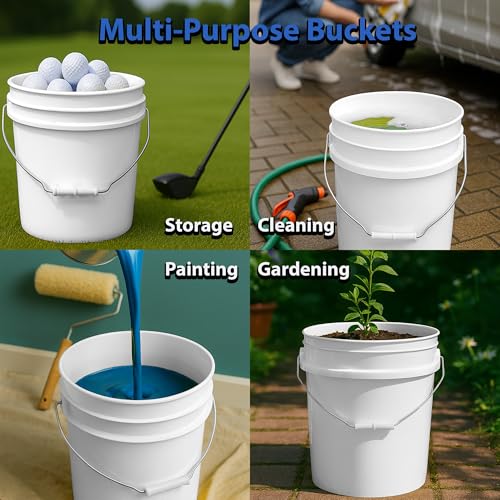 Image of 5 Gallon Bucket & Lid - All Purpose Pail - Made in USA - Food Grade - BPA Free (White, 3-Pack)