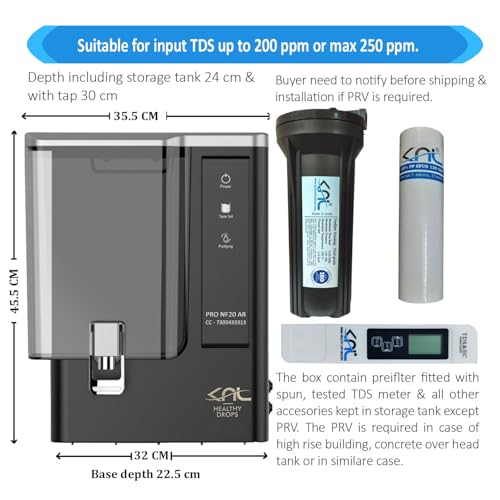 Image of KNL PRO NF20 AR, SS 304 UV, Nanofiltration + pH regulator, for raw water TDS up to 200 ppm, Reduces TDS (10-25)%, water recovery 55%, water filter, no TDS controller, 10 ltr storage + TDS meter
