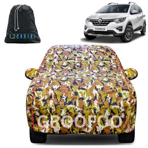 Image of GROOFOO Car Cover Compatible with Renault Triber | Camouflage, Waterproof, Dustproof, UV Protection | Military Jungle Design | Custom Fit, Triple Stitched | All Weather Body Cover