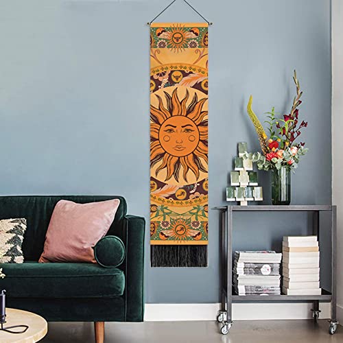 Leedpart Bohemian Tapestry Long Fabric Wall Hanging Vertical Moon And Sun Tapestry Tassel Decor For Bedroom Living Room Home (12.8 X 51.2 Inches) (Sun) #TOP5