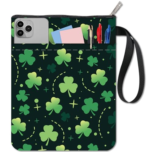 CRASPIRE Clover Book Covers Plant Leaf Book Protector Book Sleeve for Paperbacks Washable Fabric Cloth Book Cover with Zipper and Extra Sleeve Pocket for Book Lovers Classmate Gifts