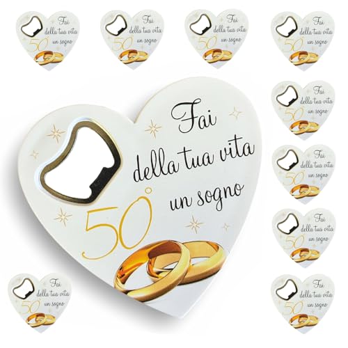 Regalami.shop set 10 bomboniere apribottiglia, Bomboniera Nozze Oro con immagine e romantica frase + 10 Bigliettini Personalizzati (1)