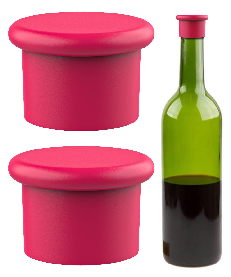 Silicone Wine Stoppers Airtight Seal on Wine Bottles Reusable Beer Bottle Cover Easy to Clean! (2 Pack, Pink)