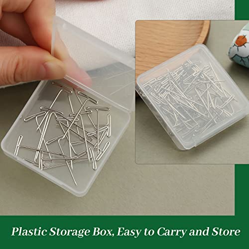 50Pcs T Pins, 1.06In T Pins Silver Stainless Steel T Pins For Wigs T Pins For Foam Head, Long Straight T Pins For Blocking Knitting Sewing Craft With Plastic Storage Box (27Mm/1.06In) #TOP4