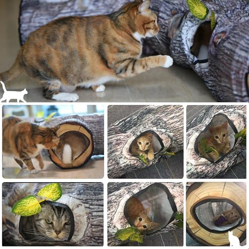Image of Cat Tunnel,Cat Tunnels for Indoor Cats,Tree Trunk Play Toy for Large Cats、Kitten and Other Small Animals to Chase and Play,Foldable Easy to Store,Cat Tube Toys Long 59 inch