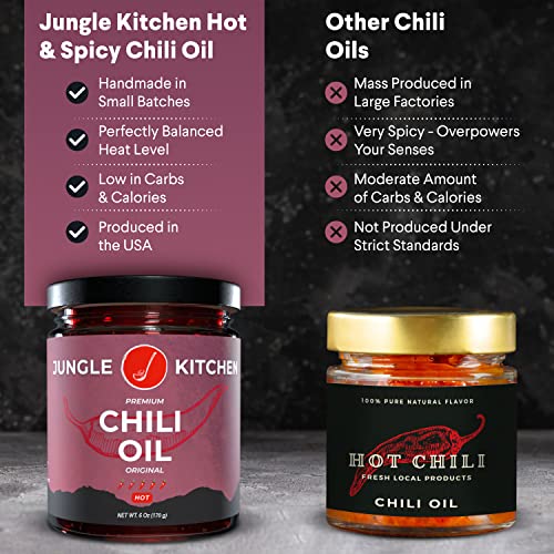 Jungle Kitchen Chilli Oil Spicy Vegan & Gluten-Free Chili Oil With Crunchy Garlic Great Sauce & Toppings For Meats, Stir Fry, Vegetables - 6Oz #TOP4