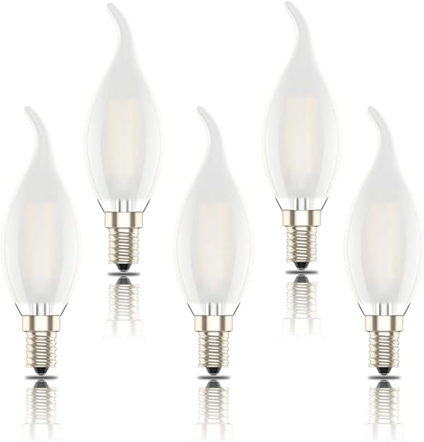E14 Led Candle Bulbs, Frosted Flame Filament, SES C35 Small Edison Screw Light Bulb, 4W (40W Equivalent),Warm White 2700K, Pack of 5